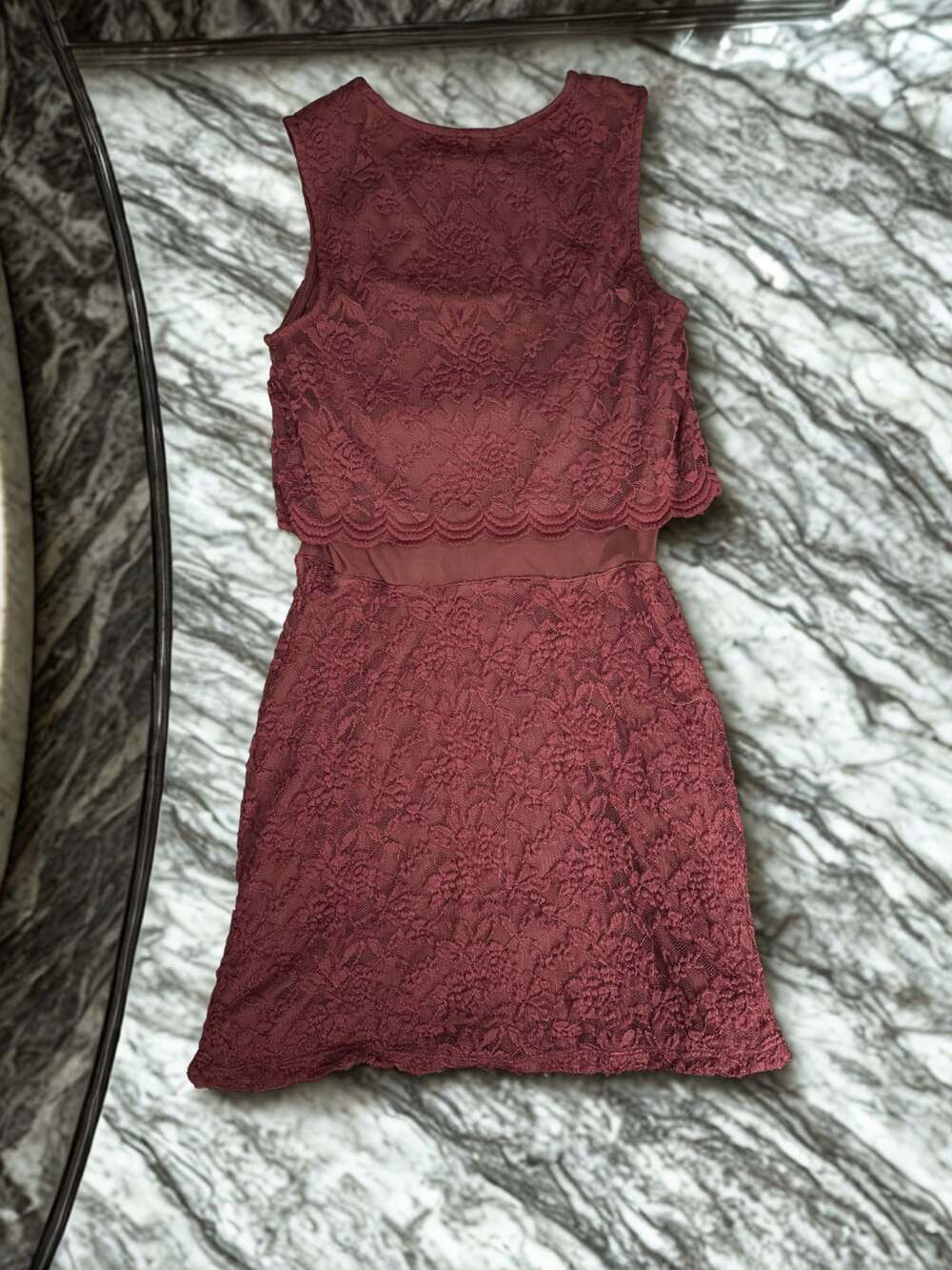 Garage Sleeveless Burgundy Lace Fit & Flare Mini Dress | Mesh Waist |